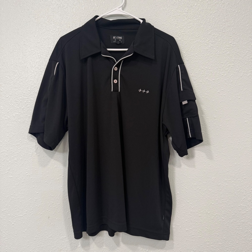 BC Ethic Mens Black Short Sleeve Polo Shirt Utility Sleeve Pocket Large B4552-SS
